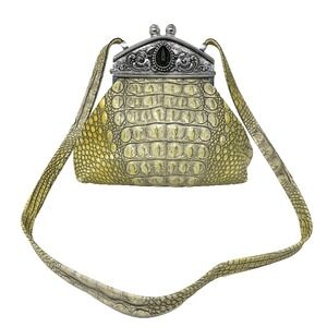 Vintage Moulin Rouge Alligator Handbag Shoulder Strap Yellow Luxury Bold
